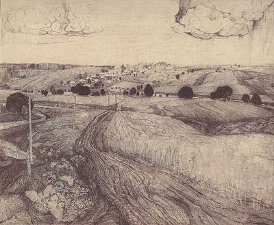 Никиреев Станислав Михайлович (1932 — 2007). Поля Подмосковья. 1981. Бумага, офорт. Размер 