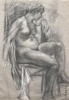 Пестель Вера Ефремовна (1887 — 1952). Обнажённая. Без даты. Бумага, уголь, пастель. Размер 