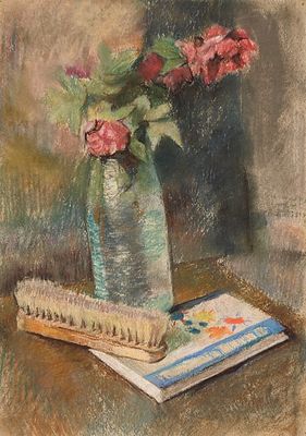 Рудаков Михаил Захарьевич (1914 — 1985). Натюрморт с розами. Без даты. Бумага, сухая пастель. 