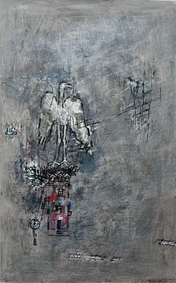Саксонов Лев Григорьевич (1929 — 2020). Гнездо аиста на крыше водонапорной башни. 2012. Бумага 