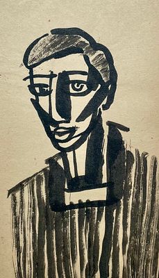 Беломлинский Михаил Самуилович (1934—2020). 
Шарж на актера Сергея Юрского.
Бумага, тушь. 