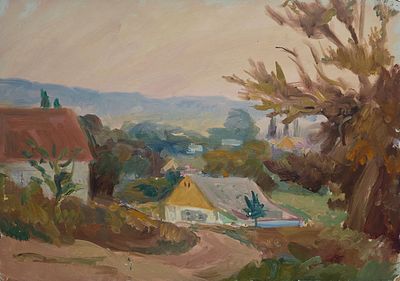 Аксельрод Меер Моисеевич (1902 — 1970). Пейзаж. 1950. Картон, масло. 35 &times; 50 см. На обороте: 