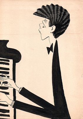 Беломлинский Михаил Самуилович (1934 — 2020). Шарж на пианиста Вана Клиберна. 1960-е гг. Бумага 