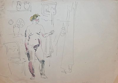 Бирштейн Макс Авадьевич (1914 — 2000). Обнажённая. 1980-е гг. Бумага, перо, акварель. 44 &times; 62 см. 