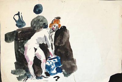 Бирштейн Макс Авадьевич (1914 — 2000). Девушка в интерьере. 1980-е гг. Бумага, акварель. 37 &times; 