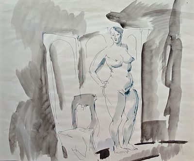 Бирштейн Макс Авадьевич (1914 — 2000). Обнажённая. 1960-е гг. Бумага, тушь, акварель, перо. 43 