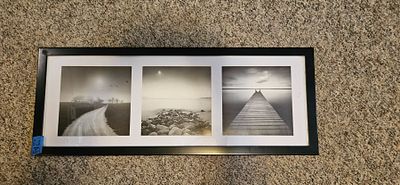 3 in 1 Outdoor Scene Wall Hanging. 3 pictures in 1 frame: A winding road, a rocky beach and a