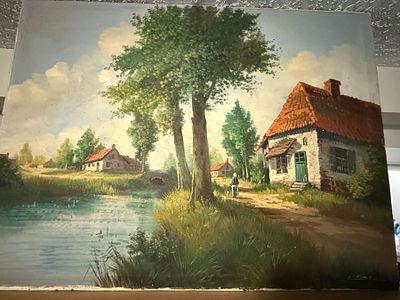Country Landscape Painted Wall Hanging31.5" x 24"