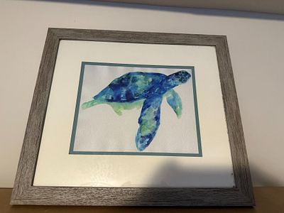 Turtle Wall Hanging Painting. Blue and green painted turtle wall hanging.17' x 15'