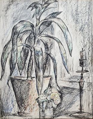 Поварова Валентина Петровна - Цветок и свеча на окне. Аукцион: Аукцион № 36, часть 5 Основа: бумага 