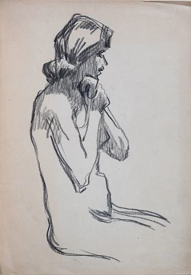 Васильев Анатолий Ильич - Сидящая девушка. Аукцион: Аукцион № 37, часть 1 Основа: бумага Ширина: 21 