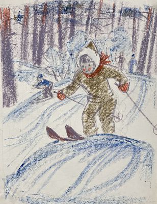 Бутрова Мария Николаевна - Катание в лесу на лыжах. Аукцион: Аукцион № 37, часть 2 Основа: бумага 