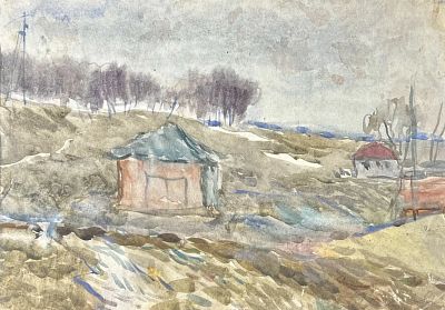 Пентешин Иван Мильевич - Деревенский пейзаж. Аукцион: Аукцион № 38, часть 1 Основа: бумага Техника: 