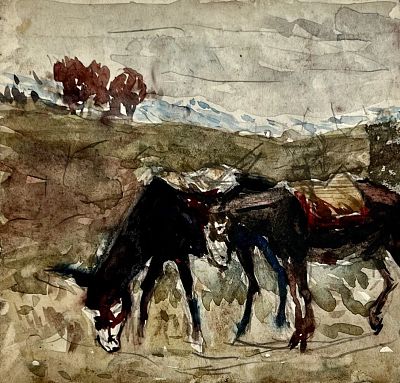 Пентешин Иван Мильевич - Ослики. Аукцион: Аукцион № 38, часть 1 Основа: бумага Техника: 