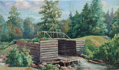 Шмидт Александр Владимирович - Старая плотина. холст масло Шмидт А.В. 1950-е годы 
размер 76х45 см 