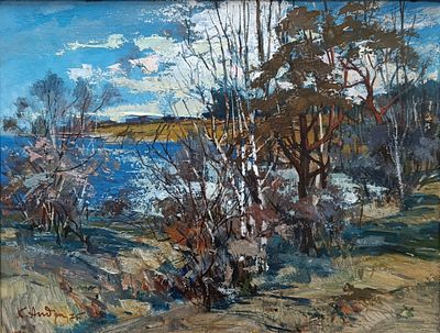 Андреев Константин Григорьевич - Весенняя синева. картон масло Андреев К.Г. 1975 год 
подпись внизу 