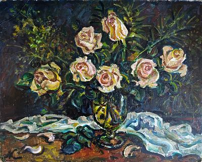 Коковкин Александр Викторович - Розы. картон масло Коковкин А.В. 1997 год 
подпись внизу слева и с 