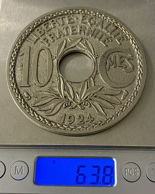 צרפת מטבע ענק נדיר העתק קישוט מוגדל משקל 63.8 גרם, של 10 סנטימס (10 Centimes) מצרפת משנת 1924 