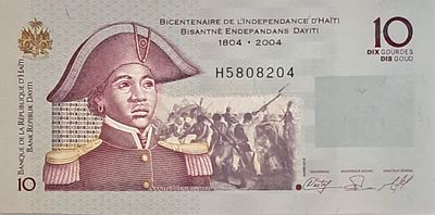 האיטי שטר של 10 גורד (Gourdes) מ**האיטי** (Haiti) שהונפק לכבוד ציון מאתיים שנה לעצמאות המדינה 