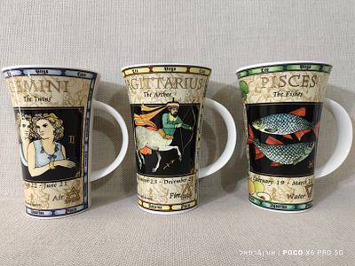 3 ספלים מסדרת 
ה-Glencoe Zodiac של המותג הבריטי Dunoon המעוצבים מפורצלן עדין ומציגים דמויות 