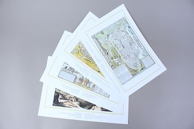 קובץ של הדפסים, 20 תמונות של מפות עתיקות של ירושלים שהוצא על ידי עיריית ירושלים ב 1995. הדפסה 