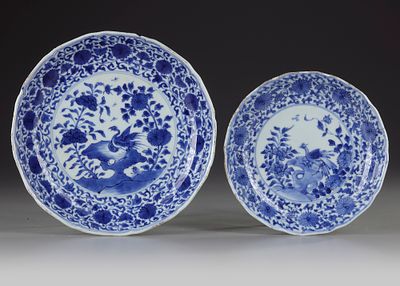 TWO CHINESE BLUE AND WHITE DISHES, KANGXI PERIOD (1662-1722). Both decorated in cobalt-blue with 