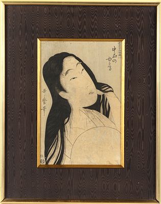 A JAPANESE WOODBLOCKPRINT OF A WOMAN OF MEDIUM RANK (中品の女) KITAGAWA UTAMARO (喜多川歌麿). A Woman of 
