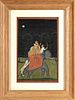 A PRINCE WITH HIS CONSORT HUNTING A LION, NORTH INDIA, 19TH CENTURY. Gouache colour heightened Image - 1