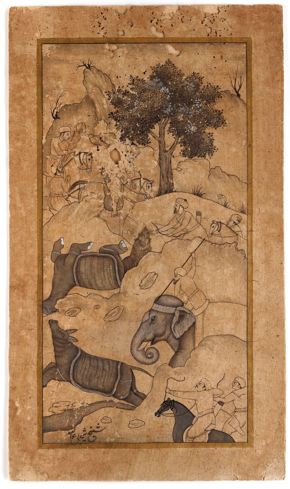 THE CAPTURING OF WILD ELEPHANTS, INDIA, RAJASTHAN, 18TH CENTURY. Opaque pigments heightened on 