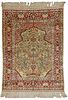 A GOLD-BROCADED SILK CARPET WITH PRAY RUG ORNAMENTATION. Gold-brocaded silk carpet with prayer Image - 1