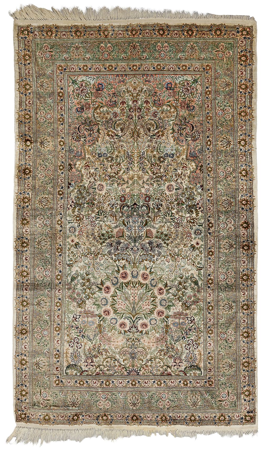 A TURKISH SILK CARPET. Turkish silk carpet, older, finest knotting technique, hand-knotted, silk 