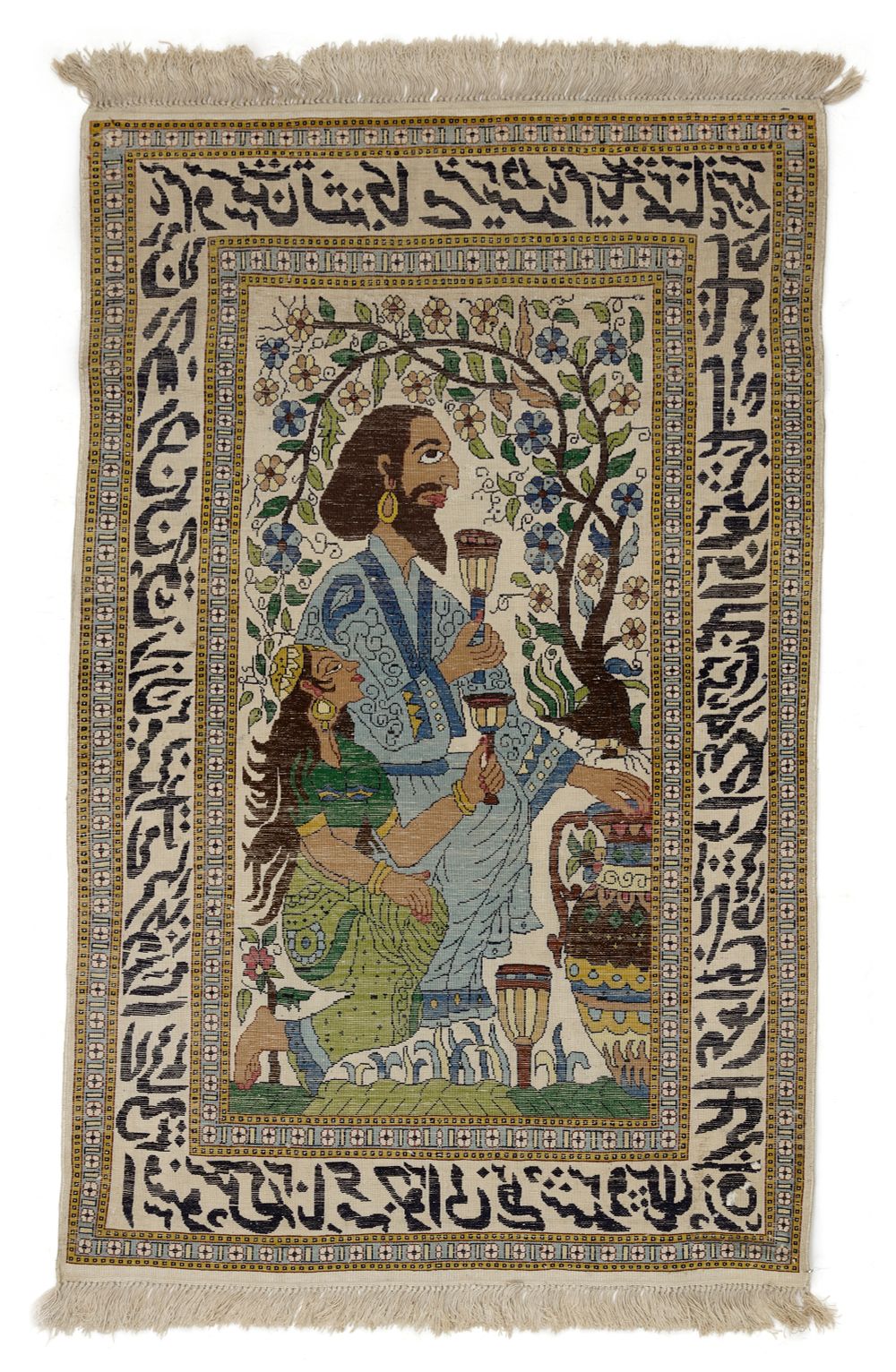 A PERSIAN SILK CARPET. Very fine hand-knotted silk carpet from Iran. Shiny natural silk on 