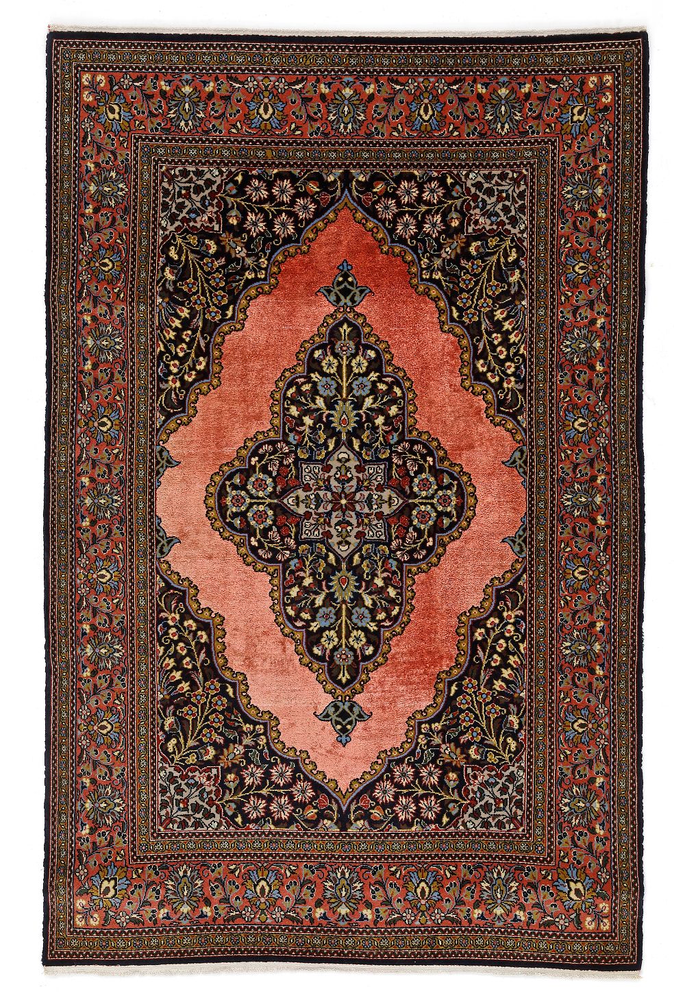A FINE GHOM RUG WITH SILK, PERSIA, CIRCA 1960. From Central Persia. Expressive medallion design 