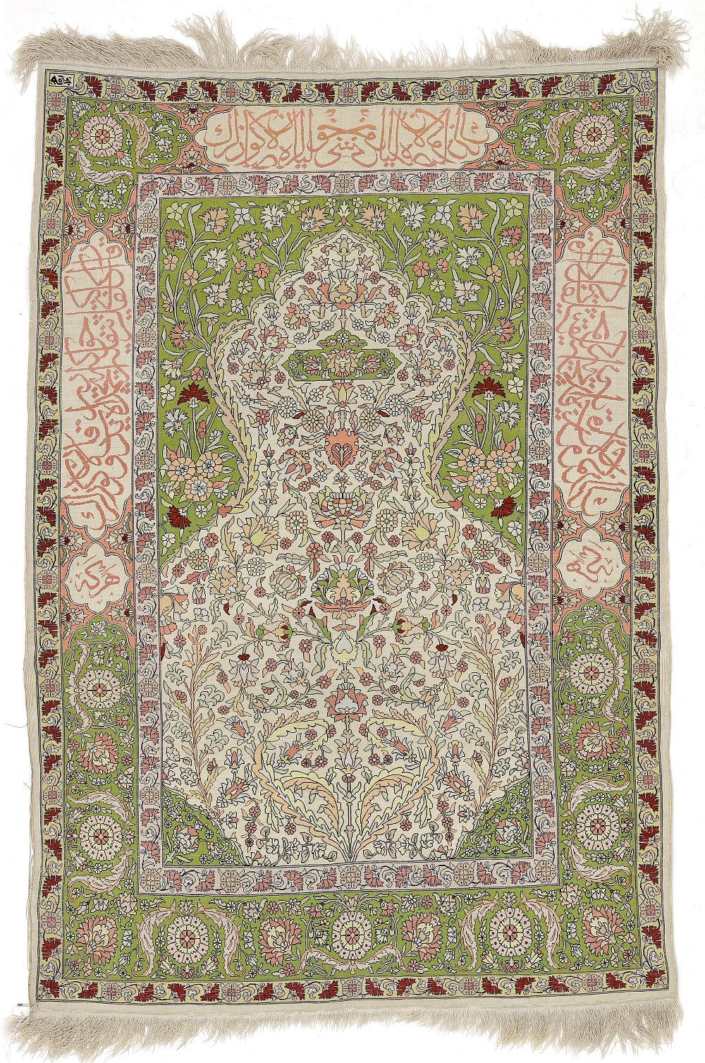 AN ANATOLIAN SIGNES SILK PRAYER RUG, HEREKE, 2ND HALF 19TH CENTURY. A very fine hand-knotted 