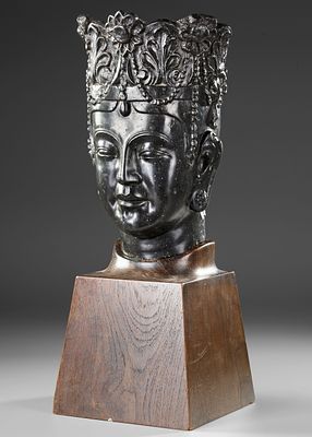STONE HEAD OF A BODHISATTVA, CHINA, SONG DYNASTY OR LATER. A finely carved stone head of a 