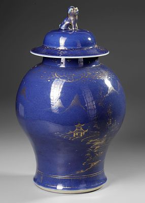CHINESE COBALT BLUE JAR AND COVER, 19TH CENTURY. A striking cobalt blue-glazed porcelain jar 