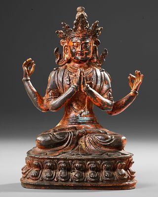 A CHINESE BRONZE FIGURE OF AVALOKITESHVARA – 19TH CENTURY. A finely cast Chinese bronze figure 