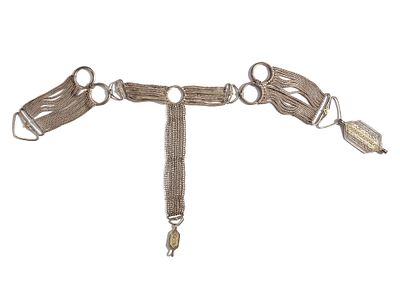 A SILVER NECKLACE, OMAN, 19TH CENTURY. Composed of multiple fine chains linked by circular 