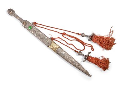 A SILVER AND GOLD SWORD, IRAQ, 19TH CENTURY. With a silver hilt and scabbard, finely decorated 