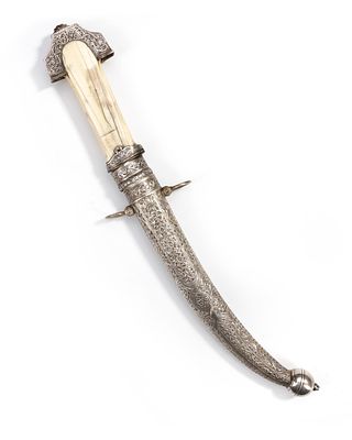 SILVER AND BONE DAGGER – MOROCCO, 19TH CENTURY. An elegant Moroccan dagger featuring a finely 