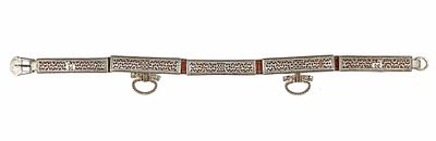 A CAUCASIAN SILVER BELT, 19TH CENTURY. Composed of rectangular panels decorated with intricate 