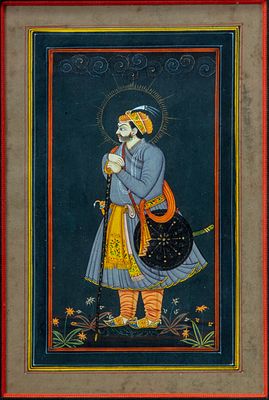 A MUHAL PRINCE MINIATURE, 19TH CENTURY. Gouache heightened with gold on paper, depicting a 