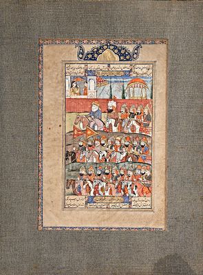 A DOUBLE PERSIAN MINIATURE, DEPICTING THE KING OF SIND AND ROSTAM, 18TH CENTURY. A magnificent 