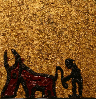 David Harel ציור שמן ועלי זהב על בד חתום מידות 26X26 ס"מ