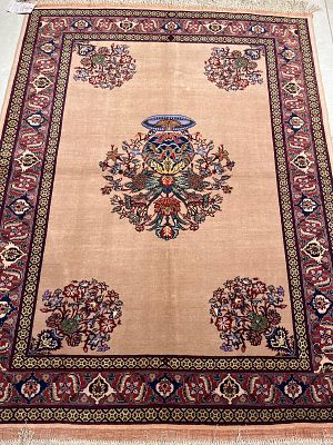 שטיח אפגני משי על בסיס משי מיוחד עבודת יד טוויה בדמות אגרטל נדיר מידה 150X115 ס"מ ( השטיח ישלח 