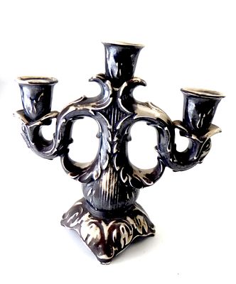 פמוט פורצלן פולני עתיק וגדול כנראה יודאיקה לשבת גובה 24 ס"מ רוחב 24 ס"מ מצב שלם