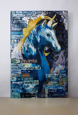 Оскар Хартманн & Бит-Гармус Агафья - "Цена единорога", 2025. Холст, масло, поталь 
На этом 