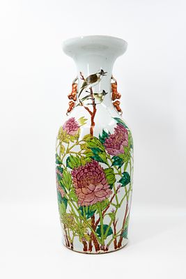 A Chinese Qianjiang and Famille rose porcelain vase decorated with a scene of birds and 