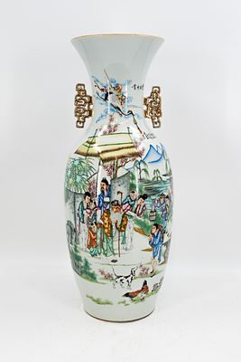 A Chinese Qianjiang and Famille rose finely two-side decorated porcelain vase with village scene. 