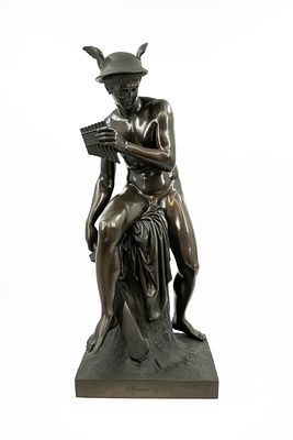 Bertel THORWALDSEN (1768/70-1844) "Mercure". A large and antique patinated spelter sculpture. Ber 